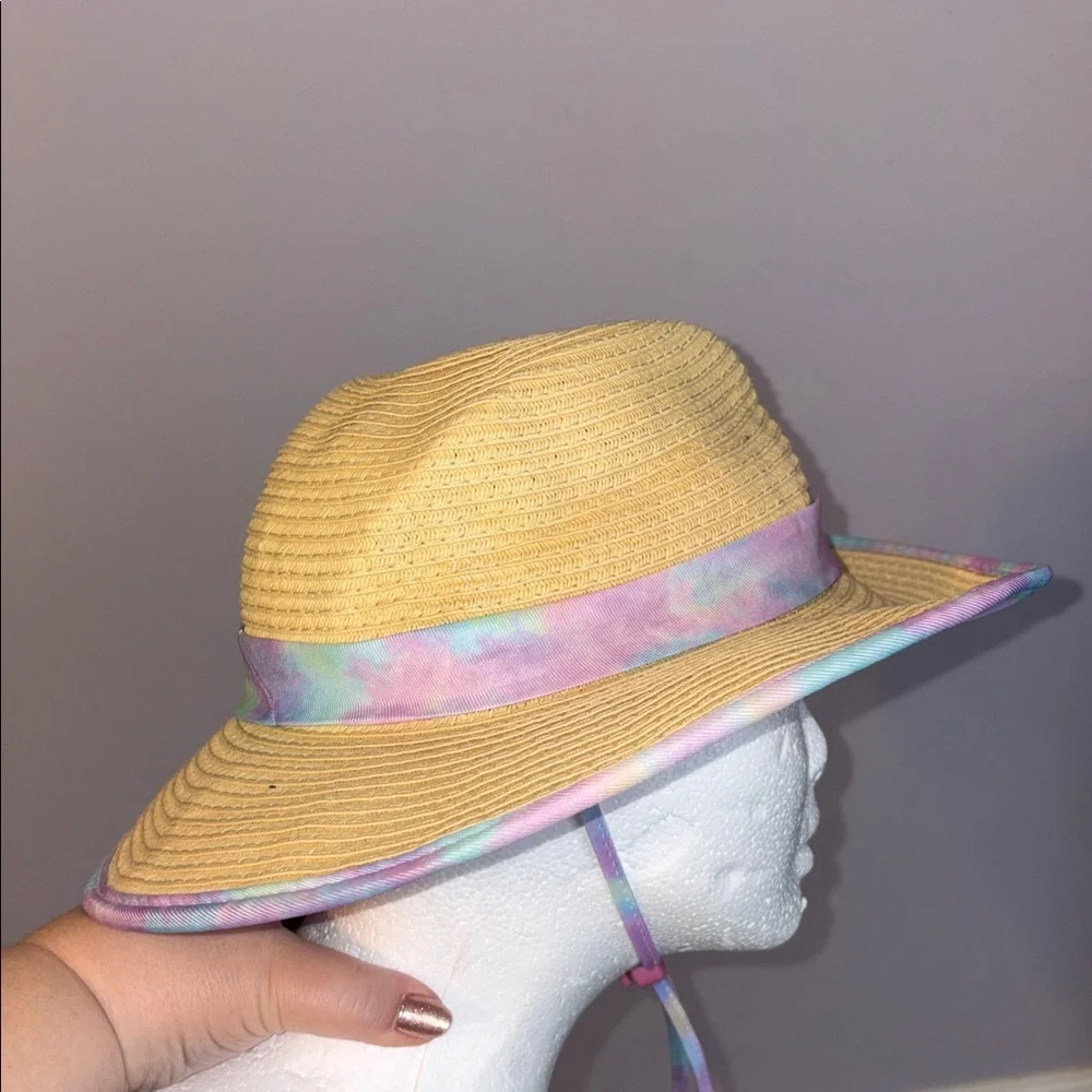 Tommy Bahama Kids Tie Dye Straw Wide Brim Sun Hat OS With Chin Strap